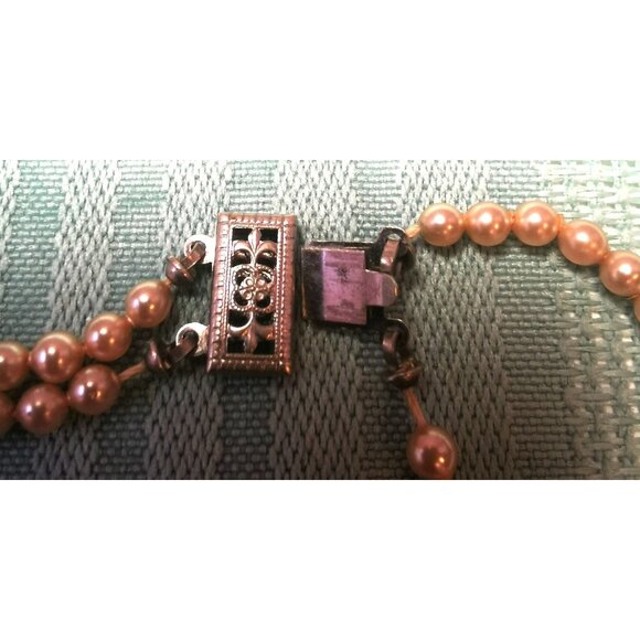 Double Strand Faux Graduated Pearl Necklace 16.75" Rosé Pink 1950s Choker - Picture 4 of 10